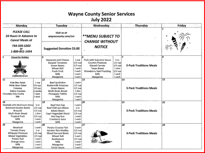 Wayne Co Meals July 2022